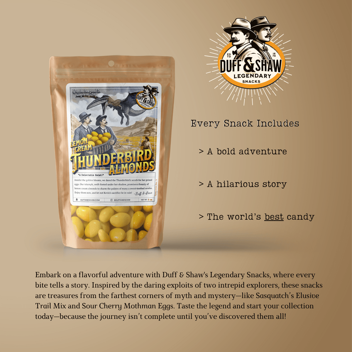 Thunderbird Almonds - Lemon Cream snack product photo, alternate view 7 – Duff & Shaw Legendary Snacks