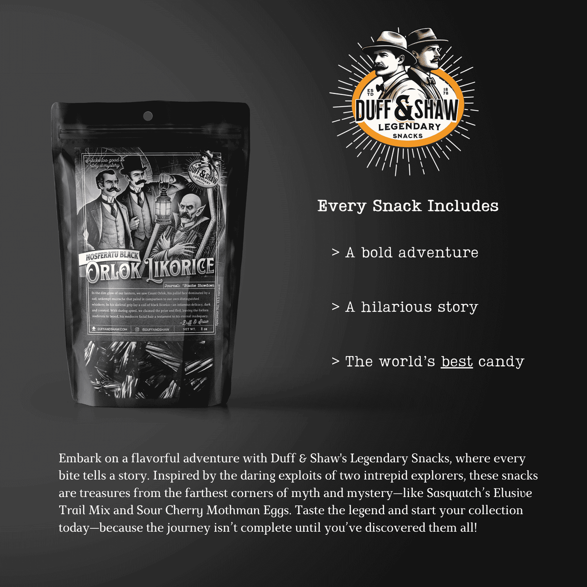 Nosferatu’s Black Licorice candy product photo, alternate view 6 – Duff & Shaw Legendary Snacks