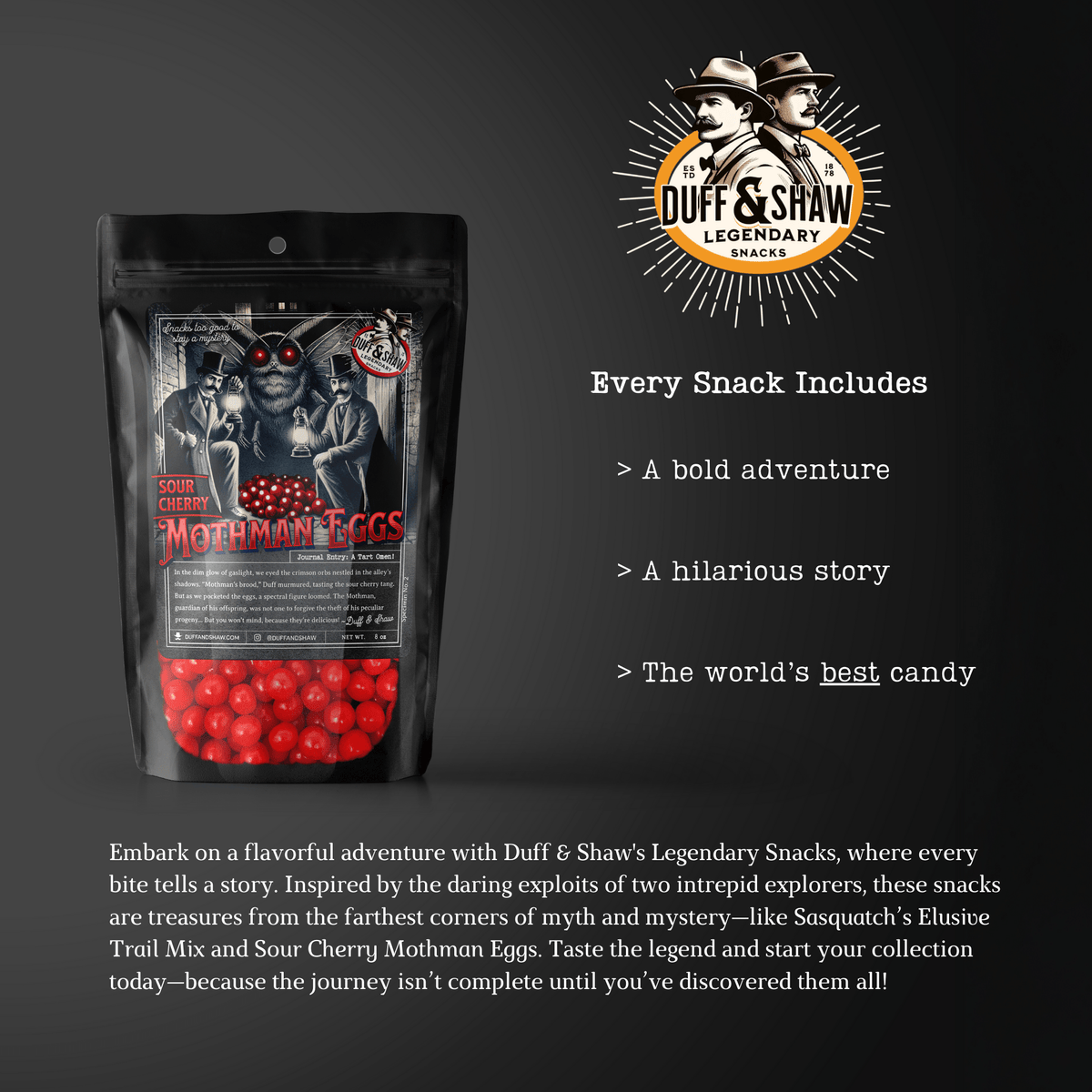 Mothman Eggs - Sour Cherry candy product photo, alternate view 7 – Duff & Shaw Legendary Snacks