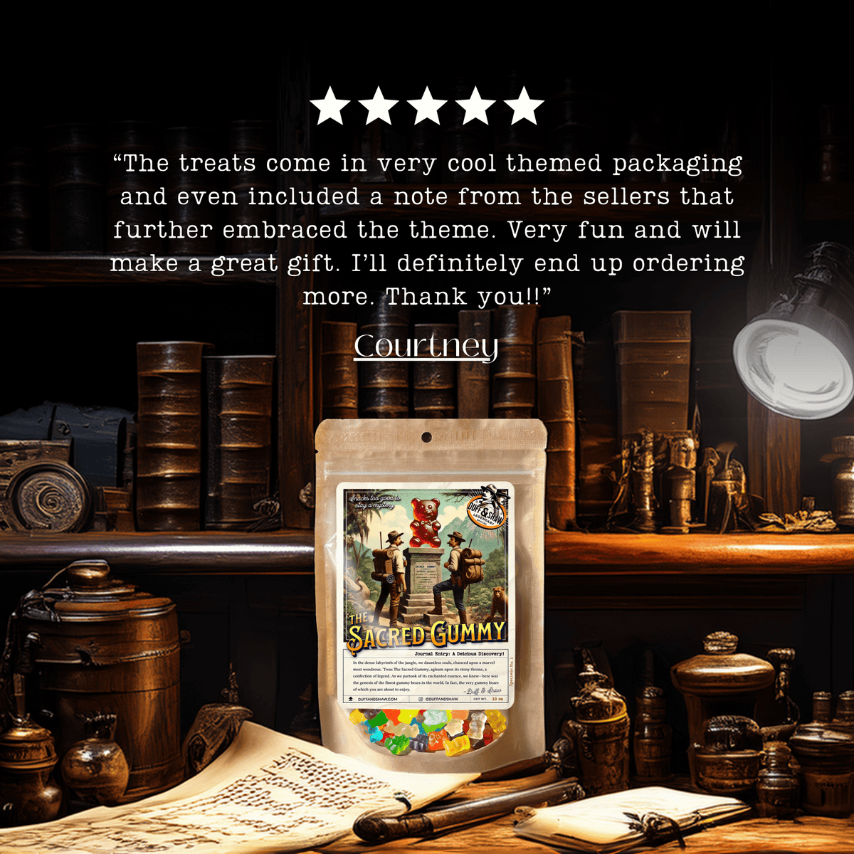 Customer testimonial graphic for Sasquatch's Elusive Trail Mix – Duff & Shaw Legendary Snacks