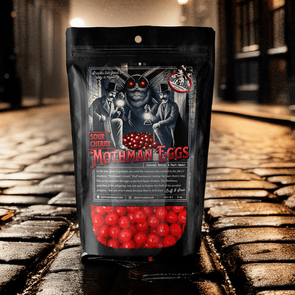 Mothman Eggs - Sour Cherry candy product photo, alternate view 2 – Duff & Shaw Legendary Snacks