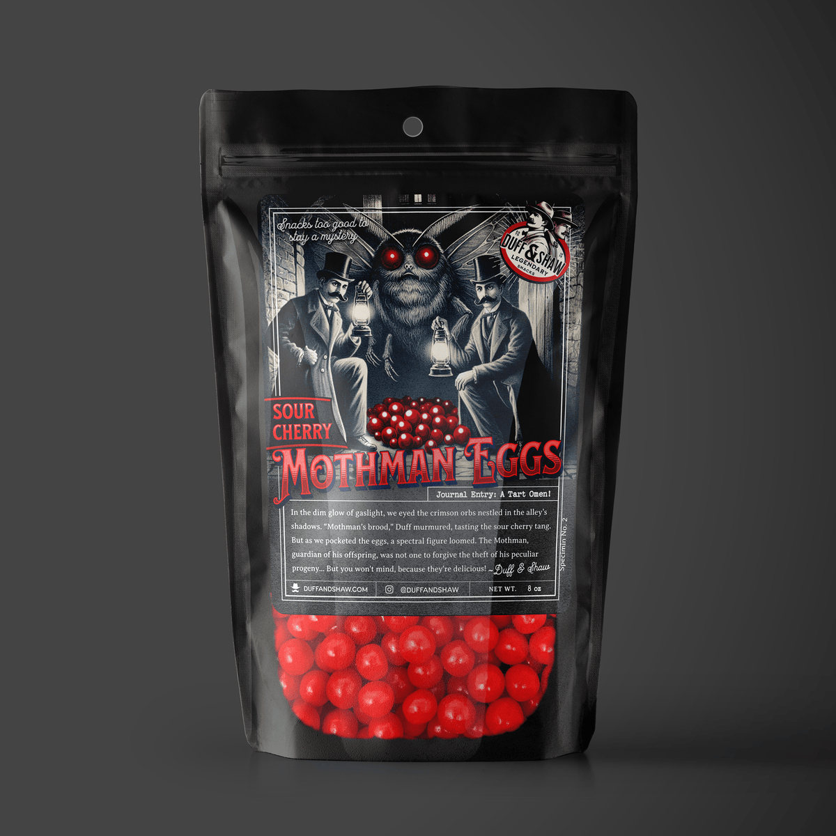 Mothman Eggs - Sour Cherry candy product photo, alternate view 6 – Duff & Shaw Legendary Snacks