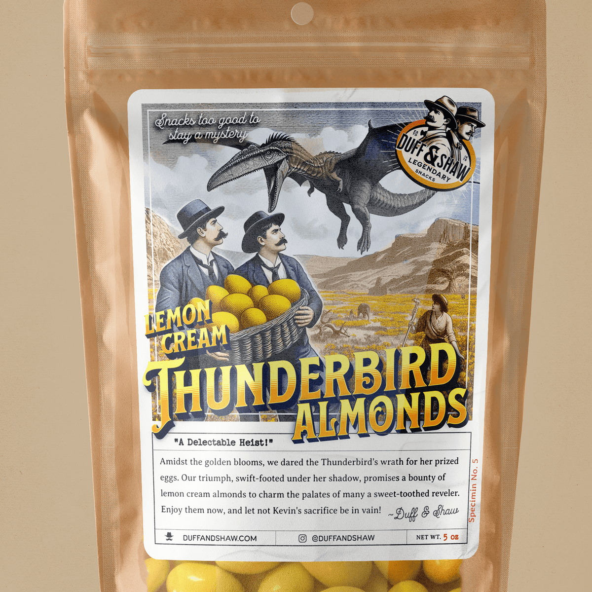 Thunderbird Almonds - Lemon Cream snack product photo, alternate view 5 – Duff & Shaw Legendary Snacks