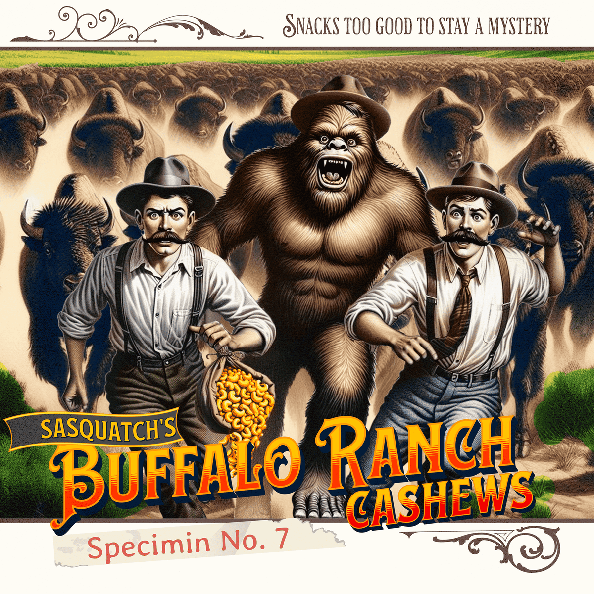 Sasquatch's Buffalo Ranch Cashews snack product photo, alternate view 4 – Duff & Shaw Legendary Snacks