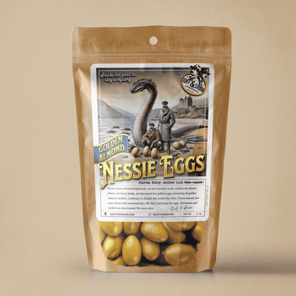 Nessie's Golden Almond Eggs snack product photo, alternate view 6 – Duff & Shaw Legendary Snacks