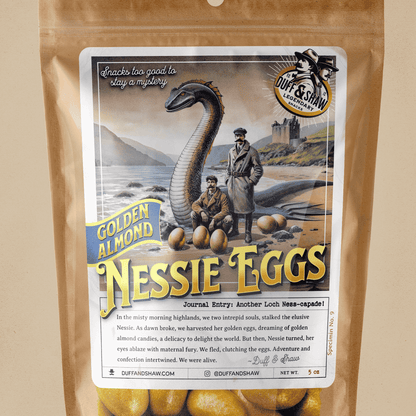 Nessie's Golden Almond Eggs snack product photo, alternate view 5 – Duff & Shaw Legendary Snacks