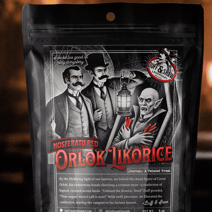 Nosferatu’s Red Licorice candy packaging – Duff & Shaw Legendary Snacks