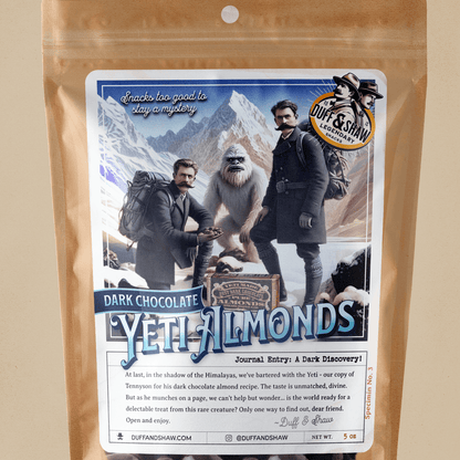 Yeti Almonds - Dark Chocolate lifestyle product photo – Duff & Shaw Legendary Snacks