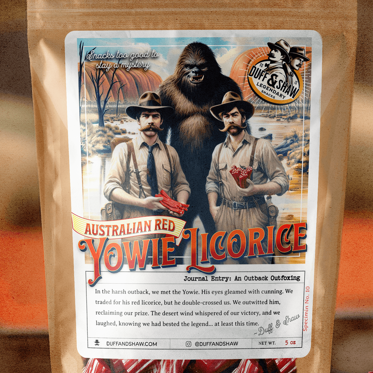 Yowie's Australian Red Licorice candy packaging – Duff & Shaw Legendary Snacks