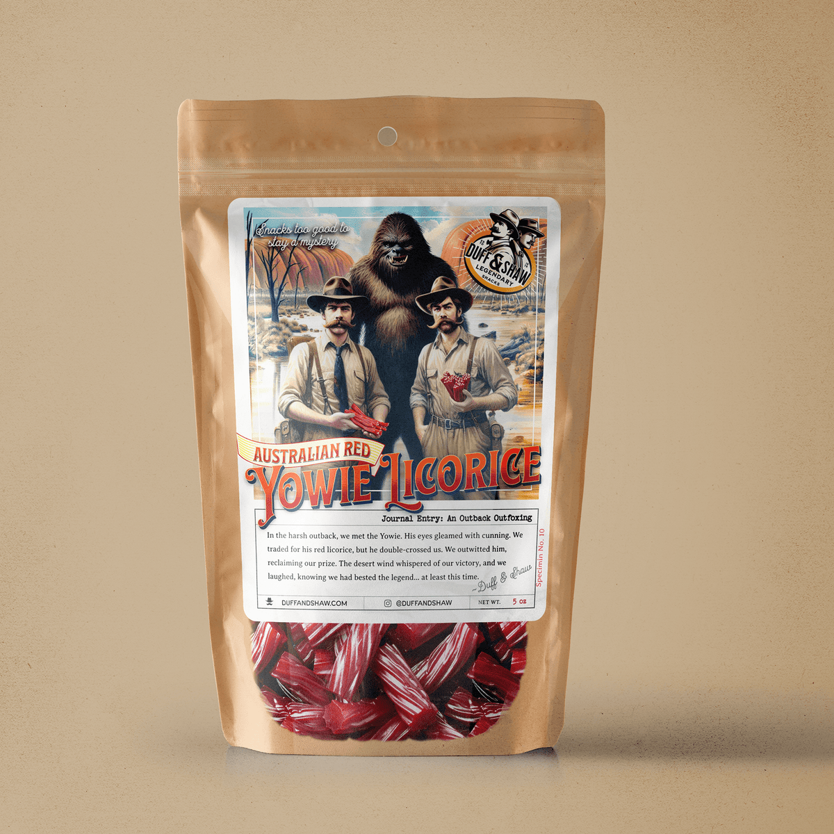 Yowie's Australian Red Licorice product and packaging photo – Duff & Shaw Legendary Snacks