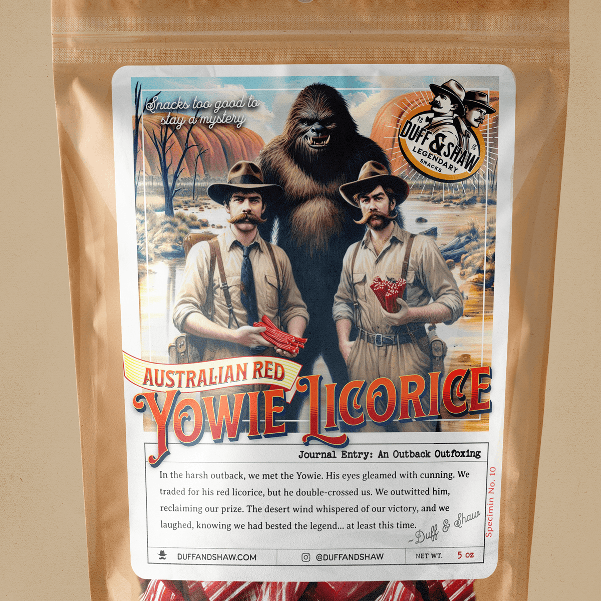 Yowie's Australian Red Licorice product and packaging photo – Duff & Shaw Legendary Snacks
