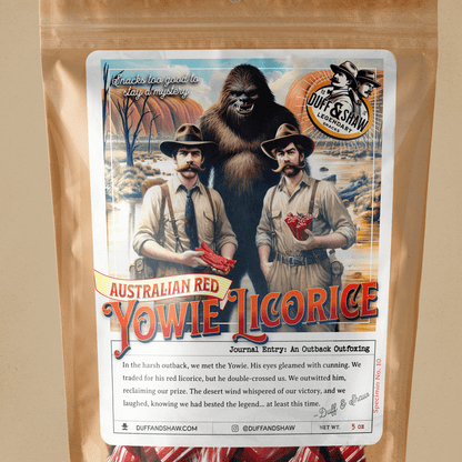 Yowie's Australian Red Licorice product and packaging photo – Duff & Shaw Legendary Snacks