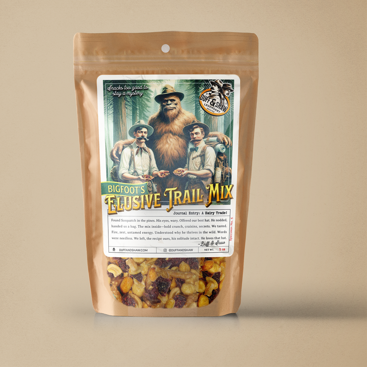 Sasquatch's Elusive Trail Mix snack product photo, alternate view 6 – Duff & Shaw Legendary Snacks