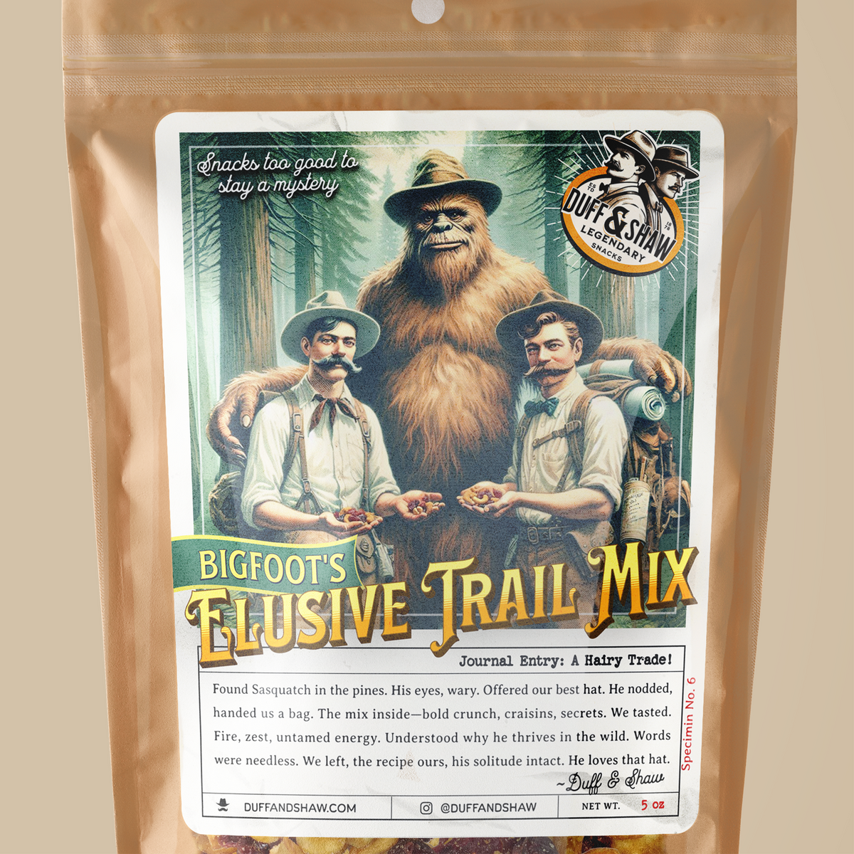 Sasquatch's Elusive Trail Mix snack product photo, alternate view 7 – Duff & Shaw Legendary Snacks