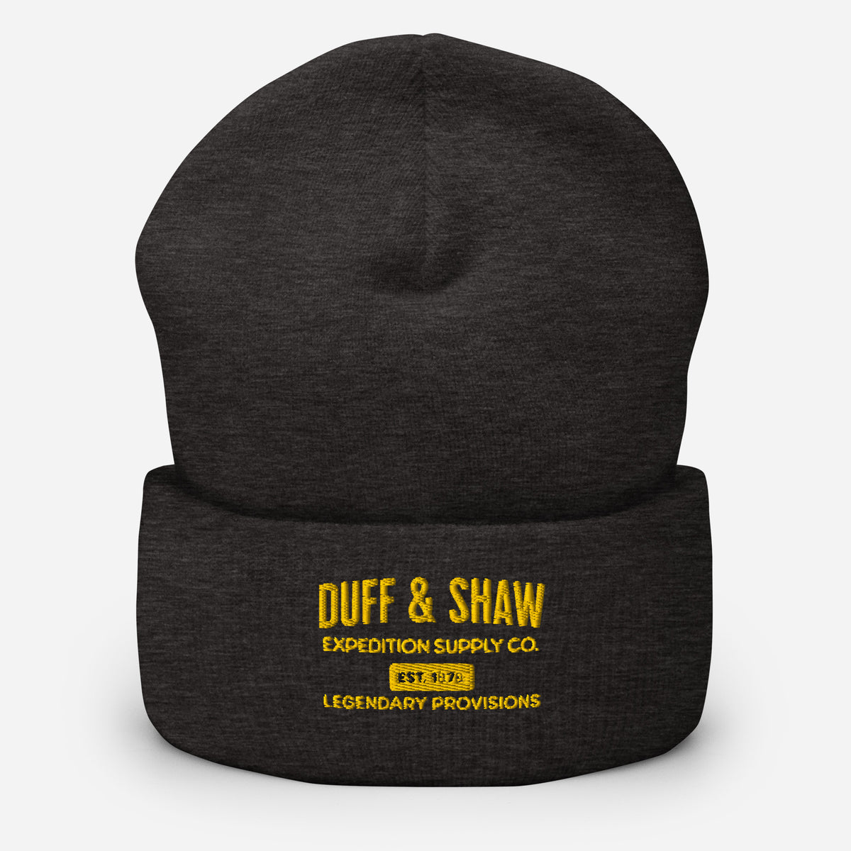 Cuffed Beanie in dark grey beanie, front view – Duff & Shaw