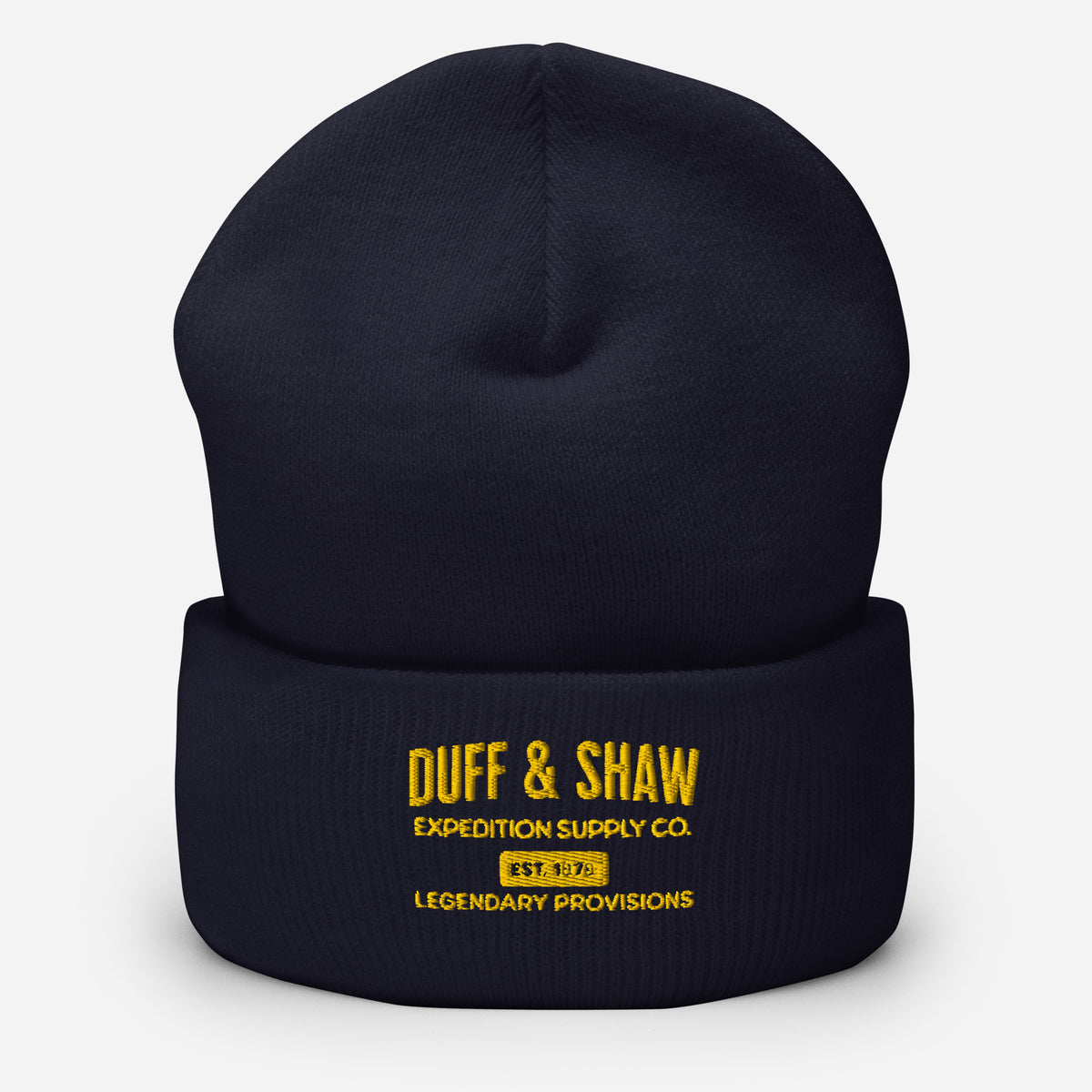 Cuffed Beanie in navy beanie, front view – Duff & Shaw