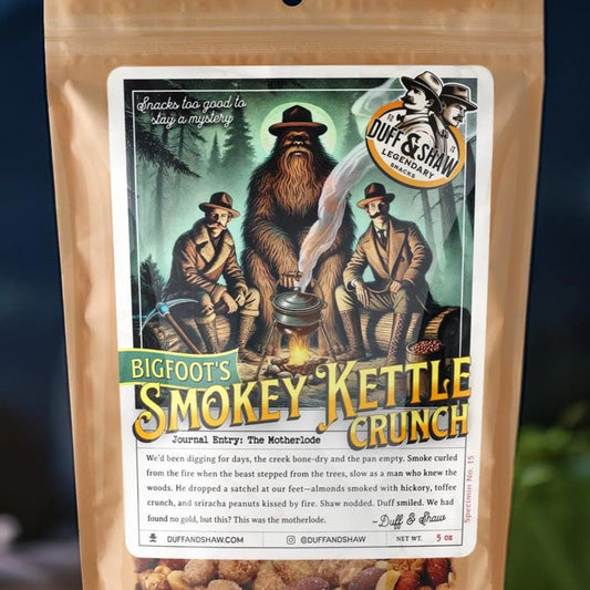Bigfoot’s Smokey Kettle Crunch snack packaging – Duff & Shaw Legendary Snacks