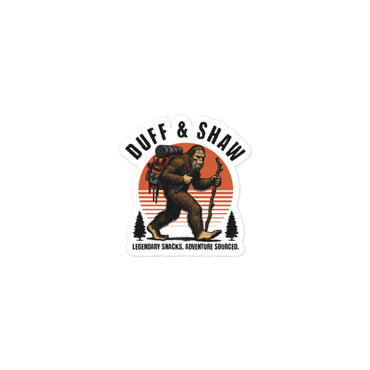 Bigfoot Hiking Sticker 3x3 inch sticker product view – Duff & Shaw