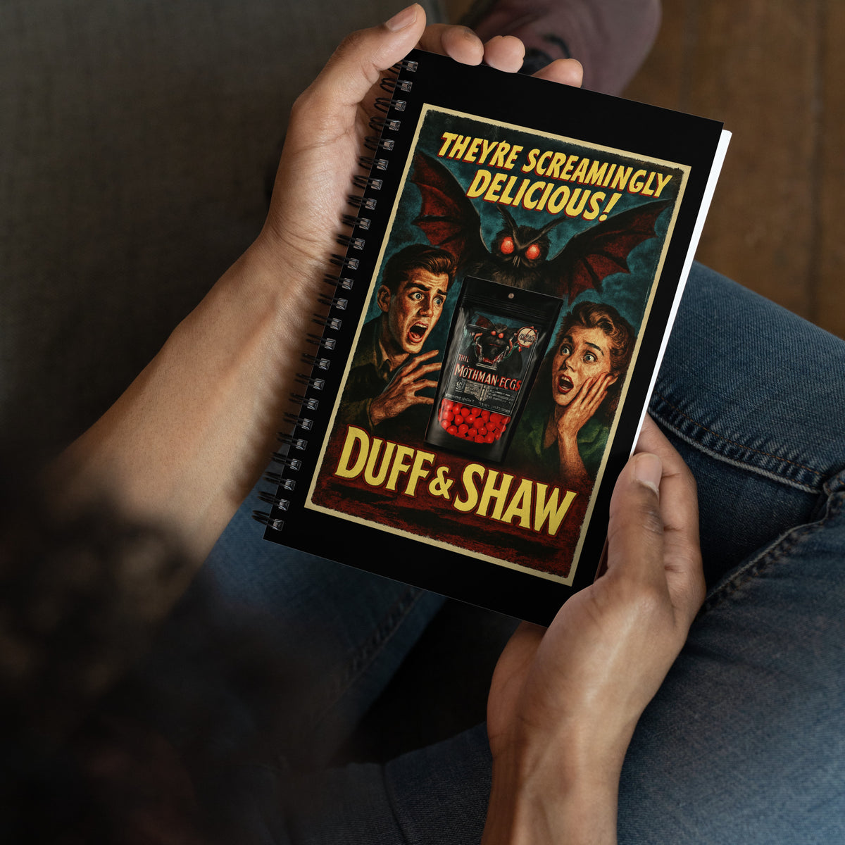Mothman Spiral Notebook product product photo, alternate view 2 – Duff & Shaw Legendary Snacks