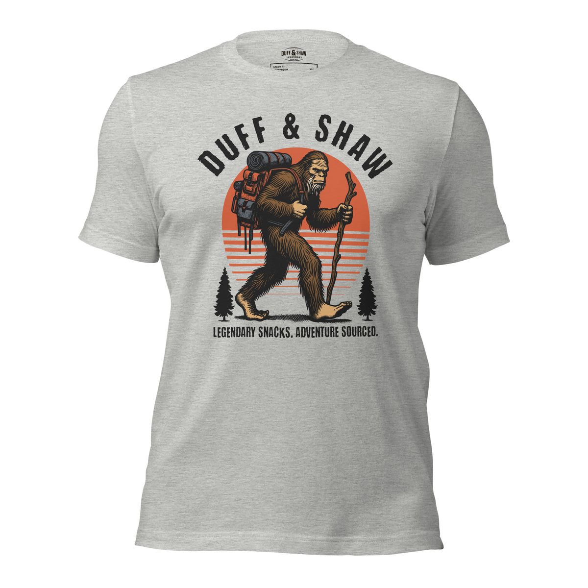 Bigfoot Hike Unisex T-Shirt in athletic heather unisex T-shirt, front view – Duff & Shaw