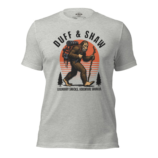 Bigfoot Hike Unisex T-Shirt in athletic heather unisex T-shirt, front view – Duff & Shaw
