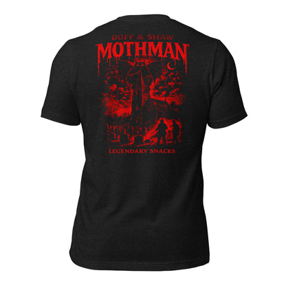 D&S - Mothman Shirt in black heather unisex T-shirt, back view – Duff & Shaw