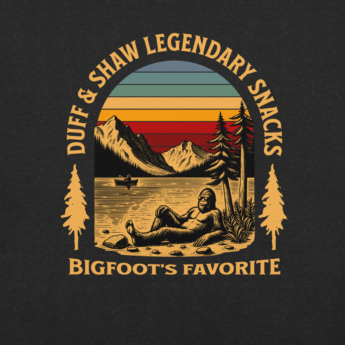 Lakesquatch in black heather unisex T-shirt, front view – Duff & Shaw