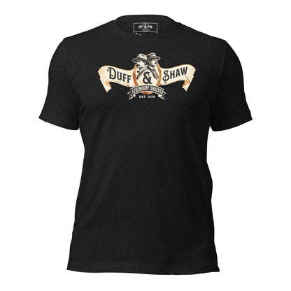 Duff & Shaw - Vintage Logo Shirt in black heather unisex T-shirt, front view – Duff & Shaw
