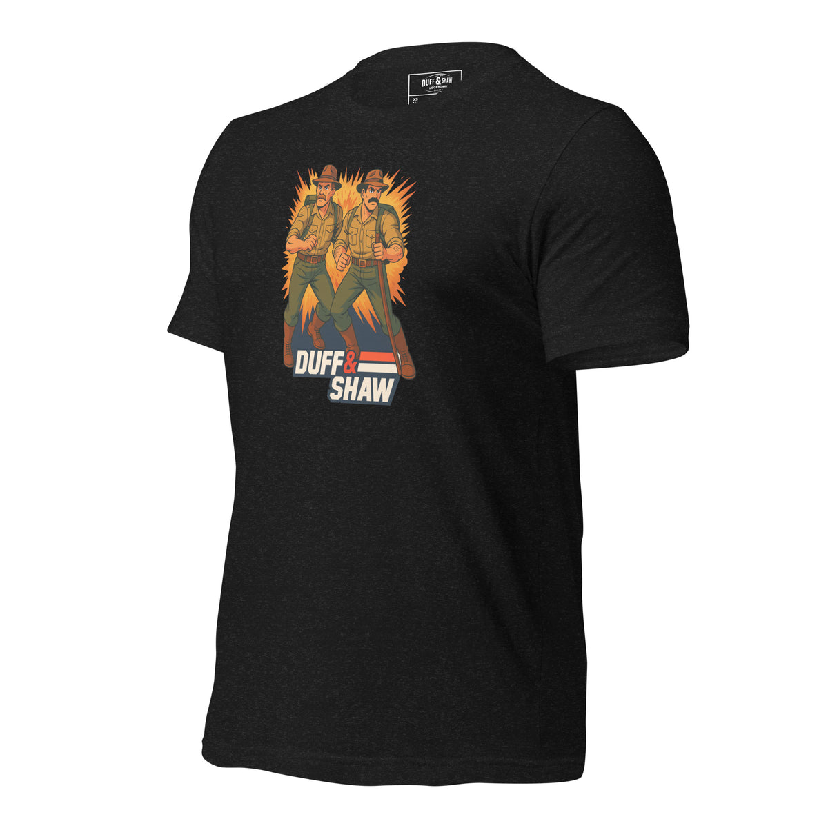 Duff & Shaw - American Hero in black heather unisex T-shirt, left-front view – Duff & Shaw