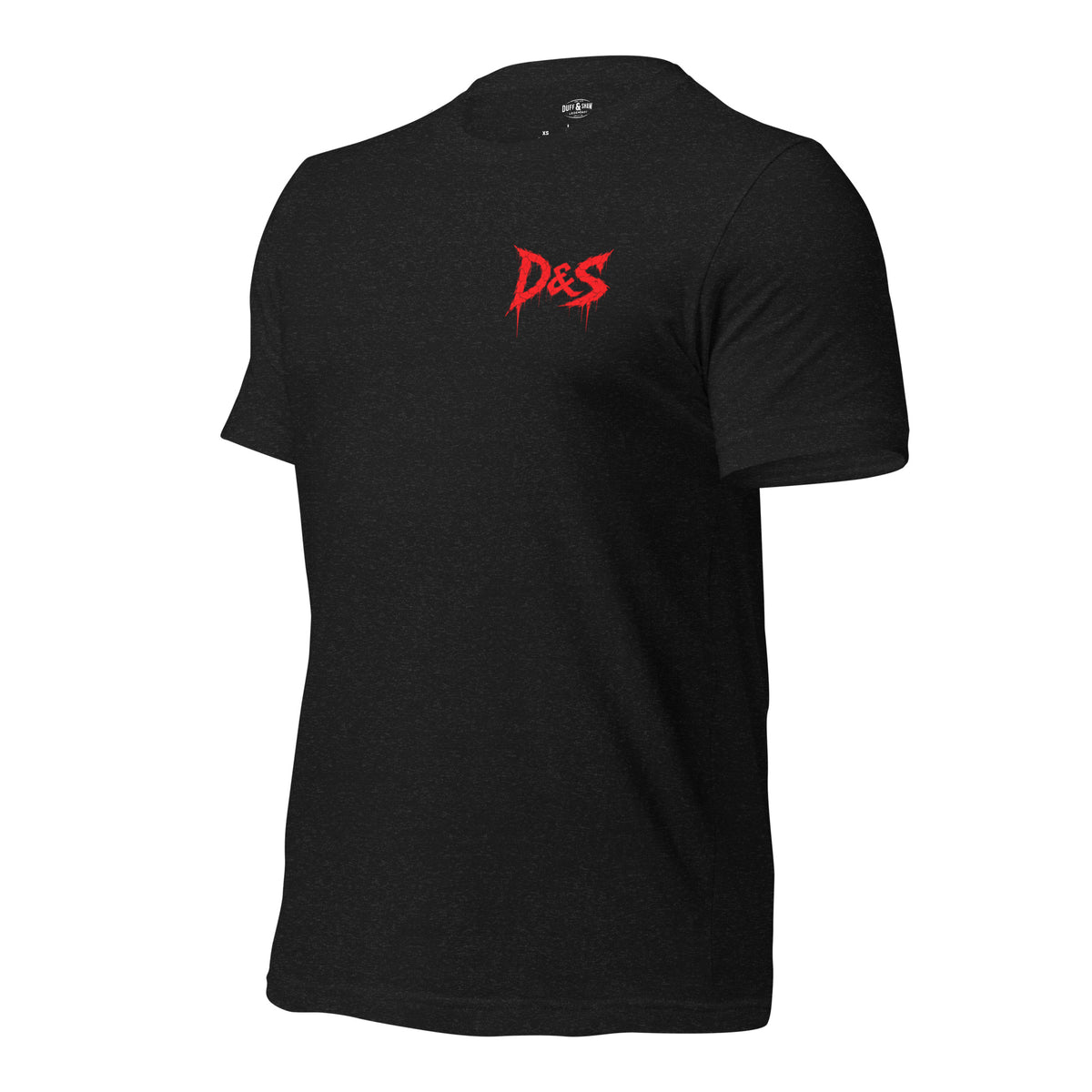 D&S - Mothman Shirt in black heather unisex T-shirt, left-front view – Duff & Shaw