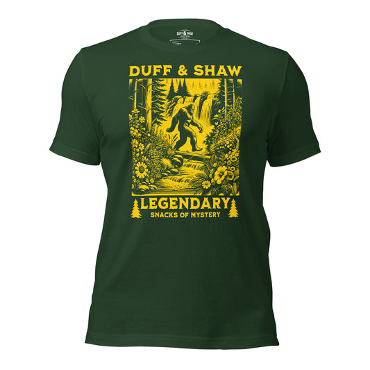 Deere John Bigfoot in forest green unisex T-shirt, front view – Duff & Shaw