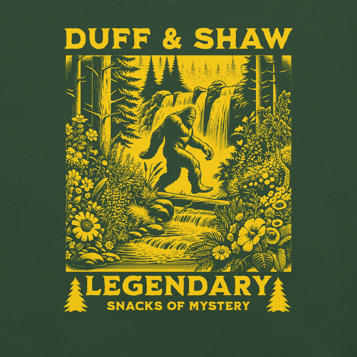 Deere John Bigfoot in forest green unisex T-shirt, front view – Duff & Shaw