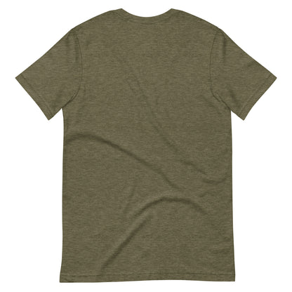 Duff & Shaw Expedition Unisex t-shirt in heather olive unisex T-shirt, back view – Duff & Shaw
