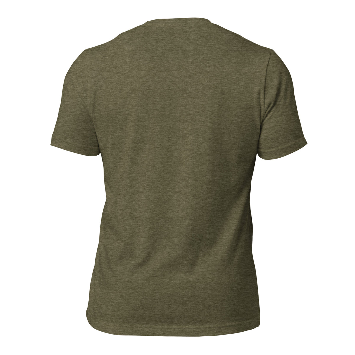 Duff & Shaw - American Hero in heather olive unisex T-shirt, back view – Duff & Shaw