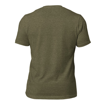 Duff & Shaw - American Hero in heather olive unisex T-shirt, back view – Duff & Shaw