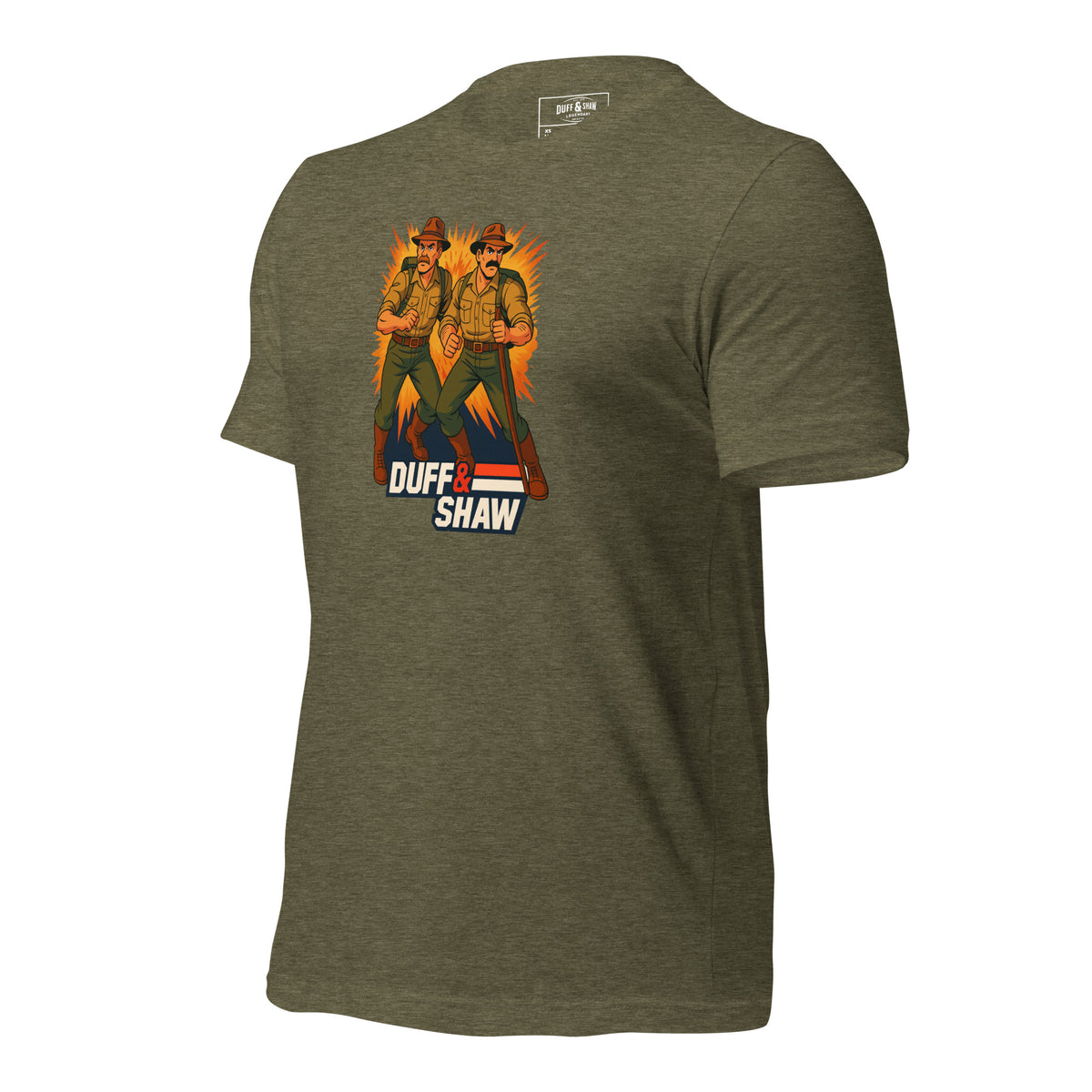 Duff & Shaw - American Hero in heather olive unisex T-shirt, left-front view – Duff & Shaw