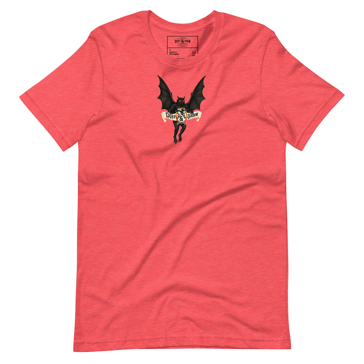 Duff & Shaw Mothman Logo T-Shirt in red unisex T-shirt, front view – Duff & Shaw