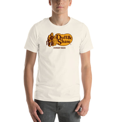 Duff & Shaw Barrel Logo Tee in vintage white unisex T-shirt, front view – Duff & Shaw