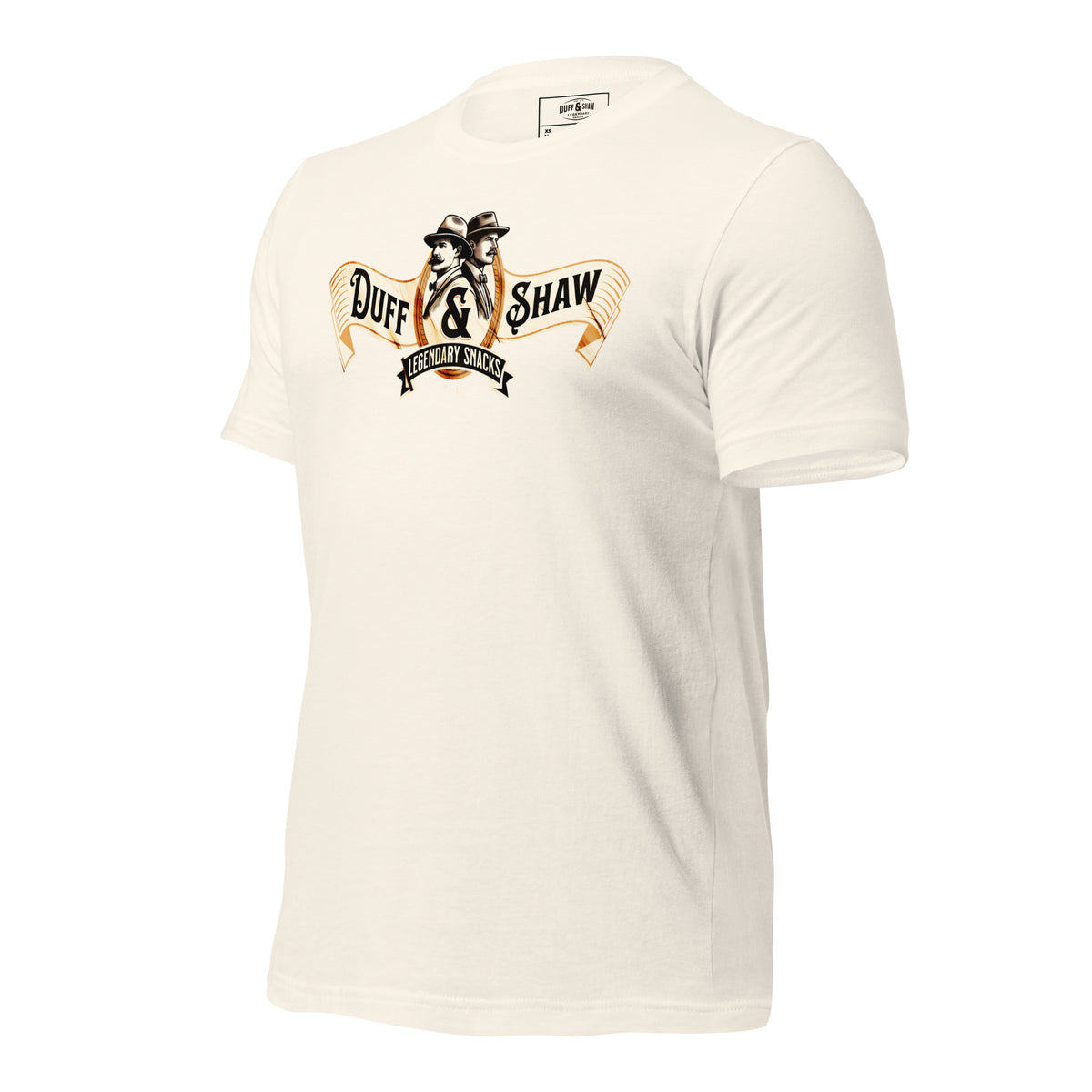 Duff & Shaw - Vintage Logo Shirt in vintage white unisex T-shirt, left-front view – Duff & Shaw