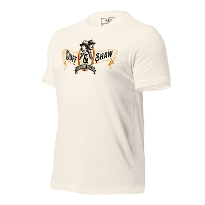 Duff & Shaw - Vintage Logo Shirt in vintage white unisex T-shirt, left-front view – Duff & Shaw