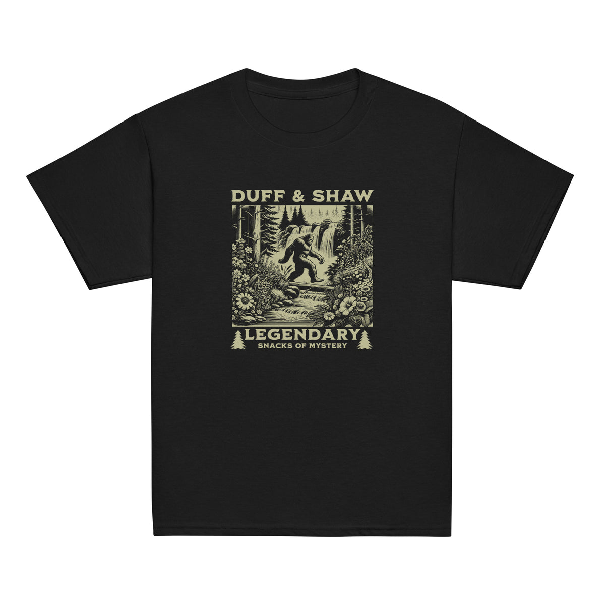Kids Foot in black unisex T-shirt, front view – Duff & Shaw